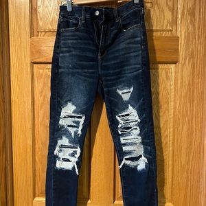 American eagle distressed dark denim jeans size 8 x short